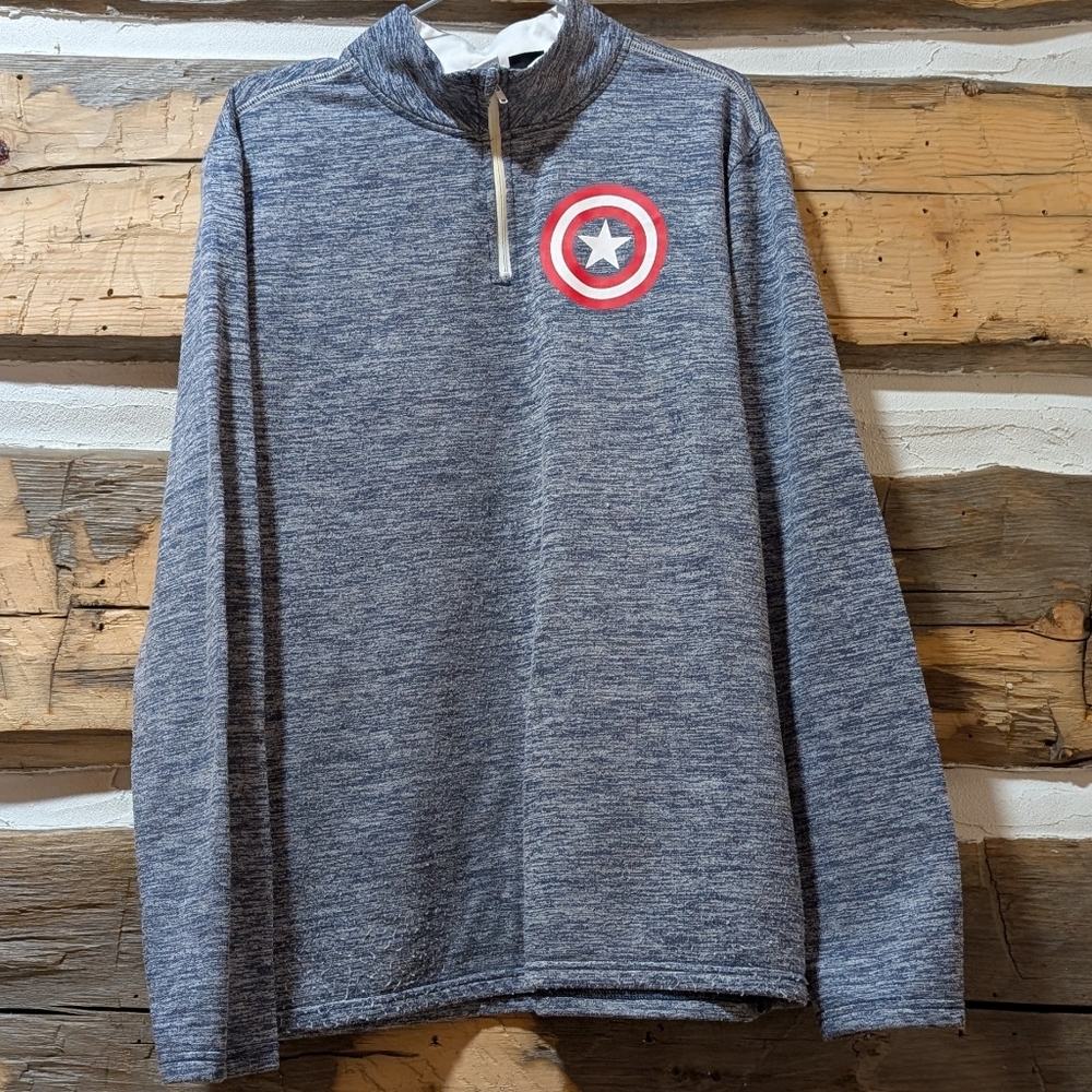 Men's Blue Quarter-Zip Captain America Marvel Sweater